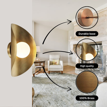 Raw Brass Curve Shade Vintage Wall Light - Mid-Century Modern Brass Wall Sconce