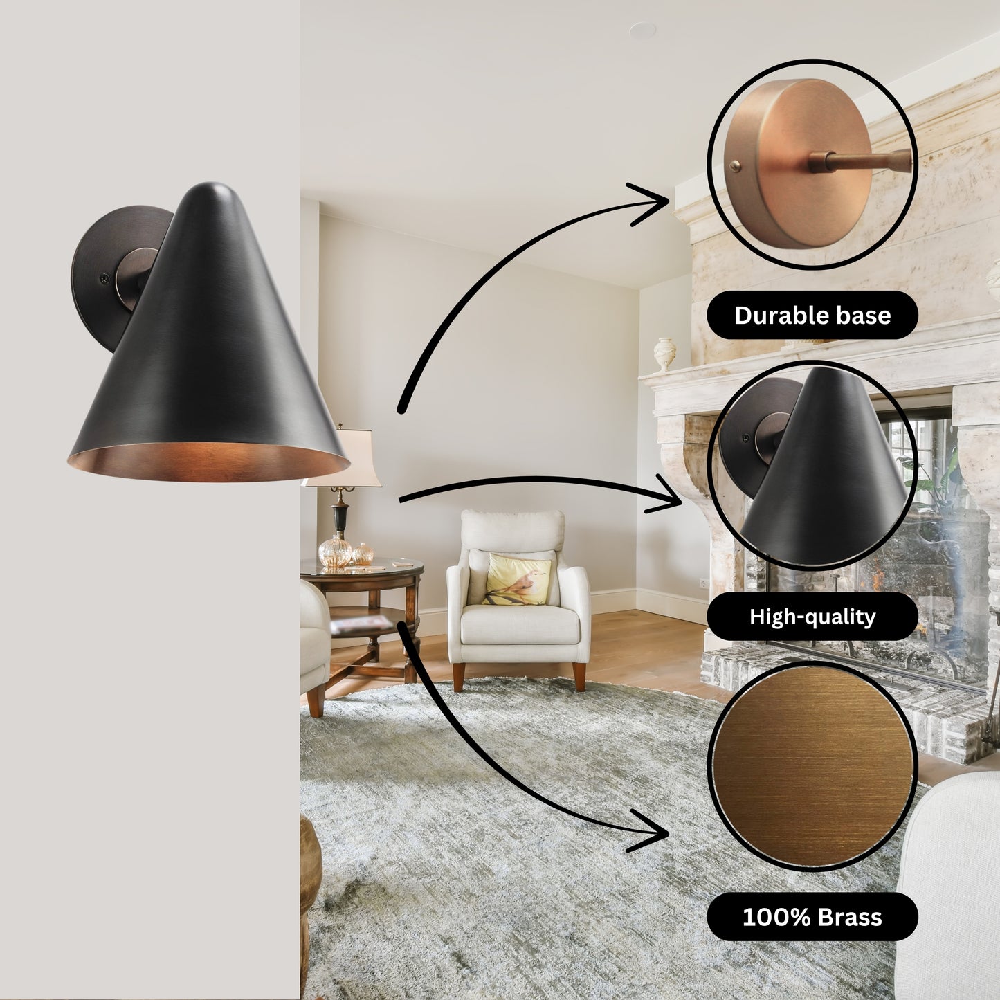 Black Cone Shade Vintage Wall Light - Mid-Century Modern Brass Wall Sconce