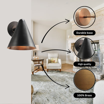 Black Cone Shade Vintage Wall Light - Mid-Century Modern Brass Wall Sconce