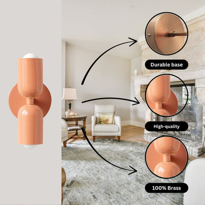 Peach Up & Down Brass Wall Sconce – Mid-Century Modern Light Fixture