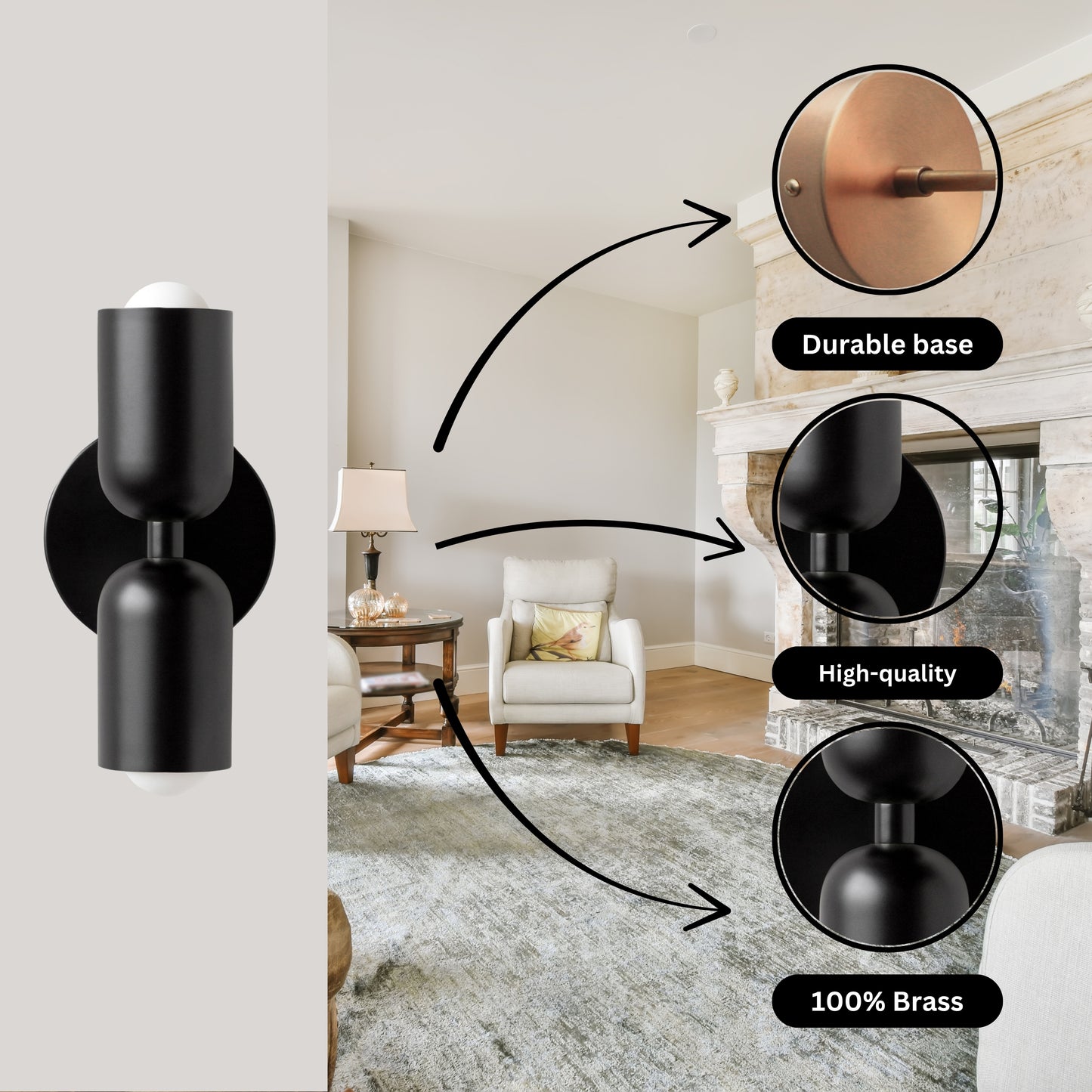 Black Up & Down Brass Wall Sconce – Mid-Century Modern Light Fixture