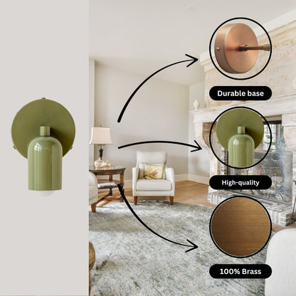 Olive Green Capsule Brass Wall Sconce – Mid Century Modern Vintage Wall Light Fixture
