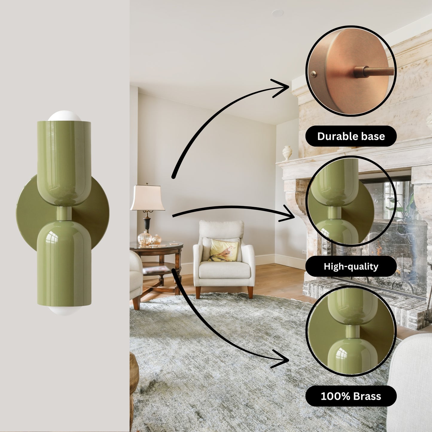 Olive Green Up & Down Brass Wall Sconce – Mid-Century Modern Light Fixture