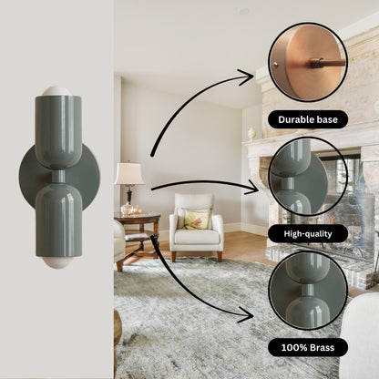 Gray Up & Down Brass Wall Sconce – Mid-Century Modern Light Fixture