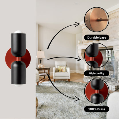 Black & Red Up & Down Brass Wall Sconce – Mid-Century Modern Light Fixture