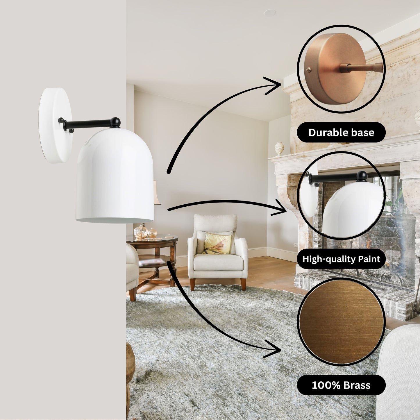 Modern Brass Wall Sconce – Mid Century Light Fixture for Bedroom & Living Room