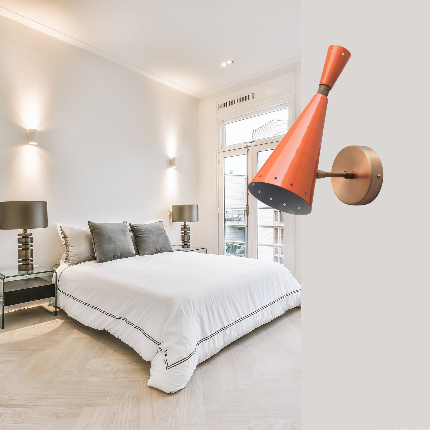 Brass Orange Diabolo Wall Sconce – 1950s Italian Mid-Century Vintage Light
