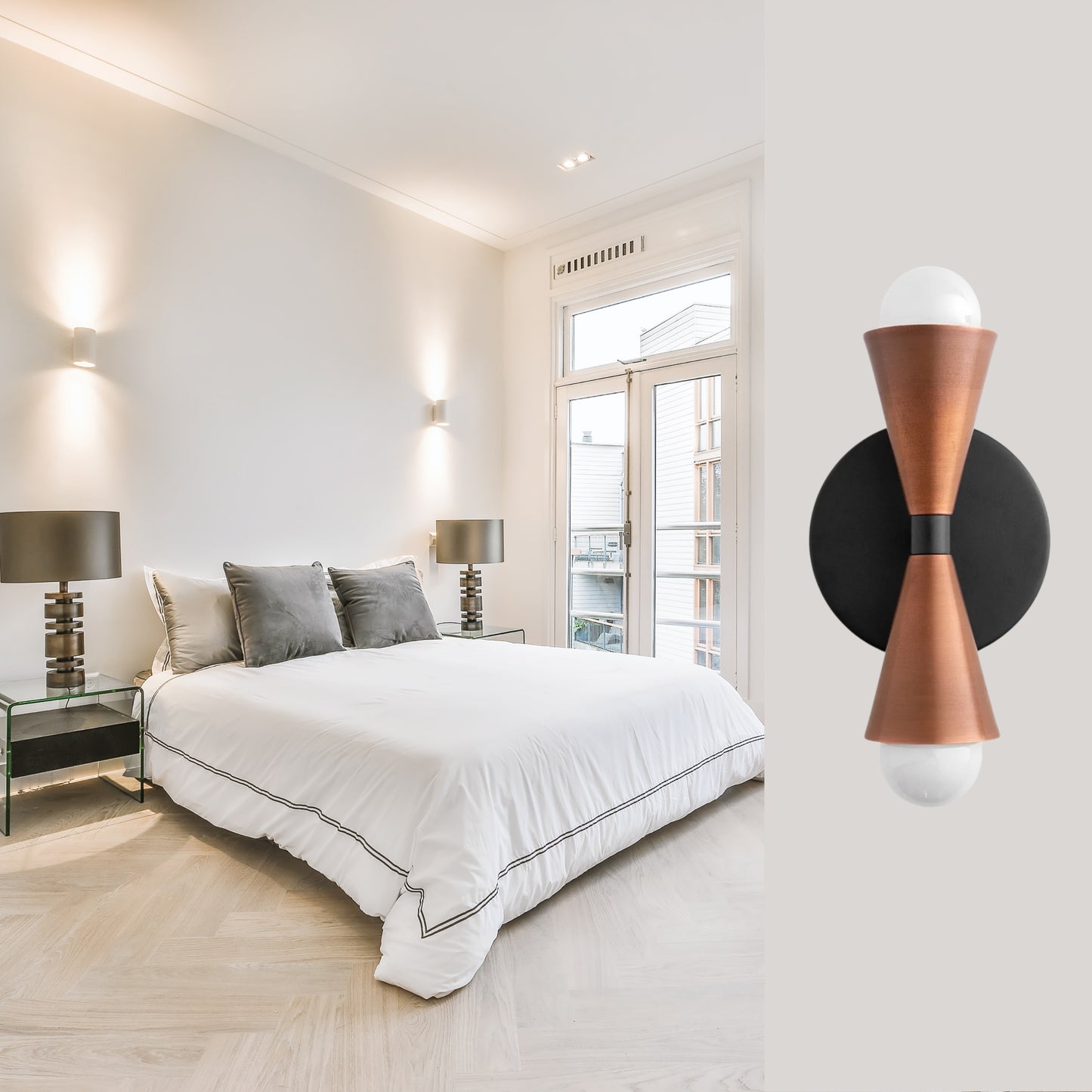 Mid Century Modern Brass Wall Sconce – Handmade Double Cone Light Fixture