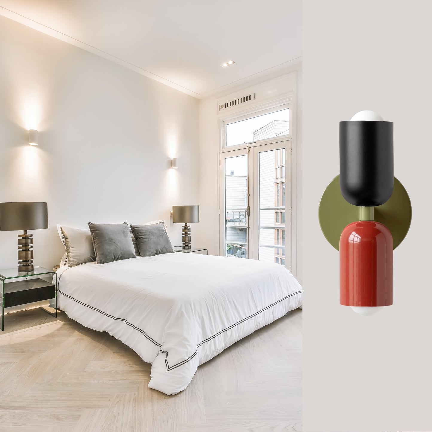 Black-Red & Green Up & Down Brass Wall Sconce – Mid-Century Modern Light Fixture