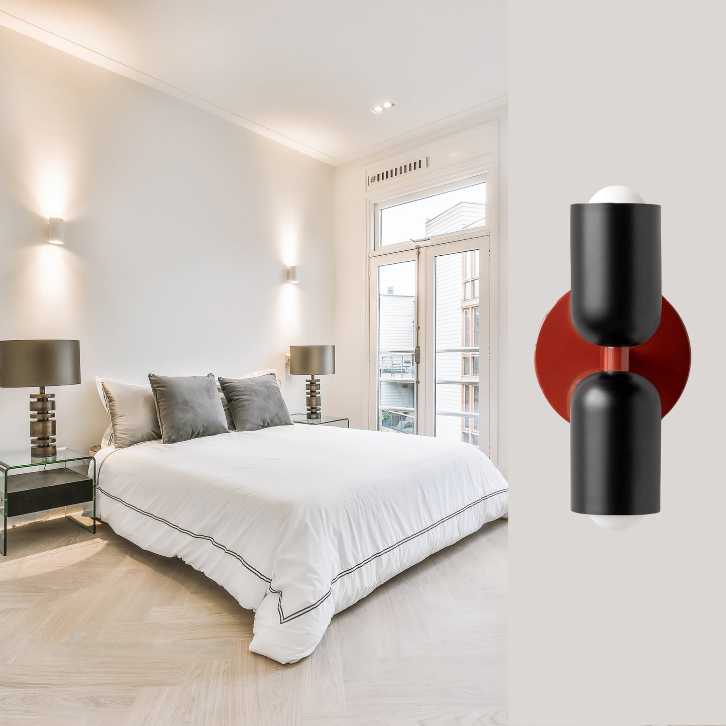 Black & Red Up & Down Brass Wall Sconce – Mid-Century Modern Light Fixture