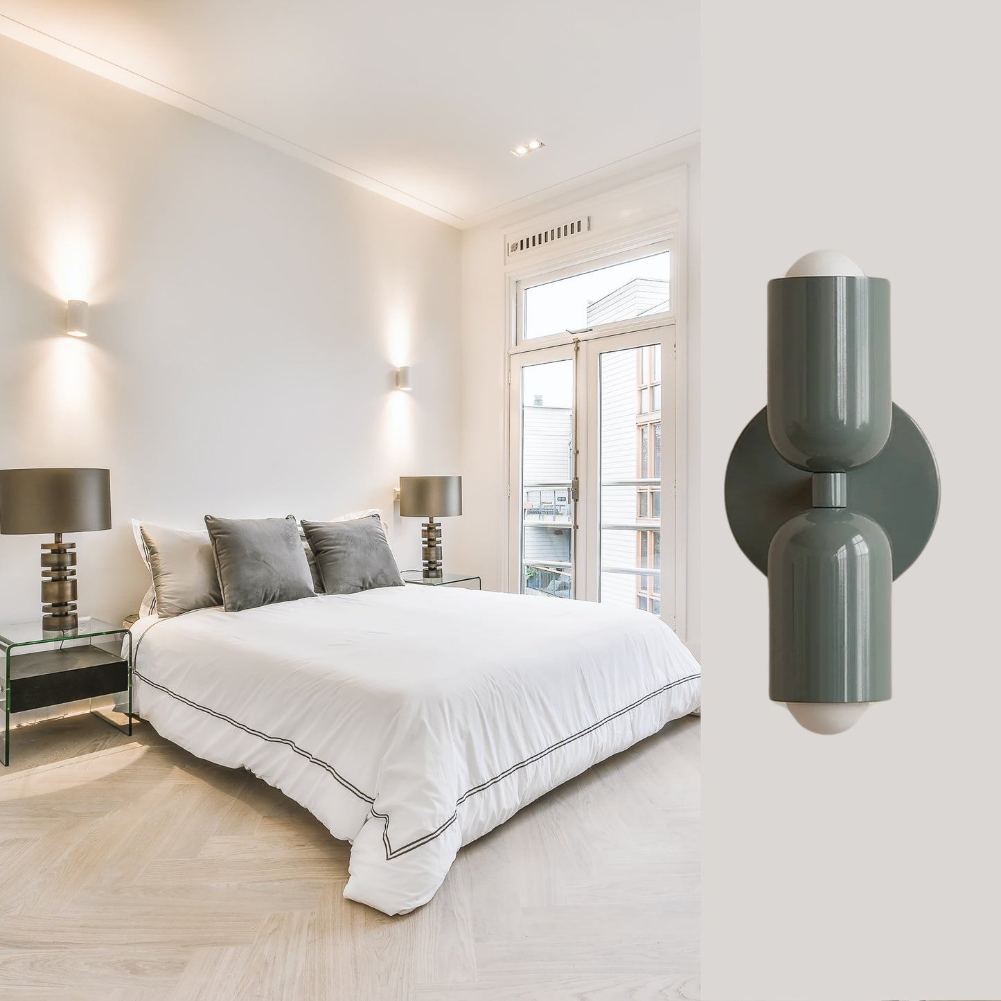 Gray Up & Down Brass Wall Sconce – Mid-Century Modern Light Fixture