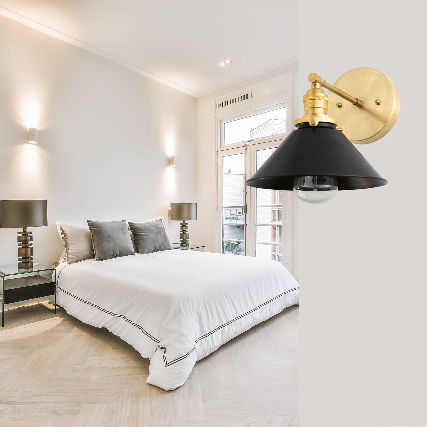 Handmade Brass Wall Sconce – Mid Century Modern Black & Polish Cone Light