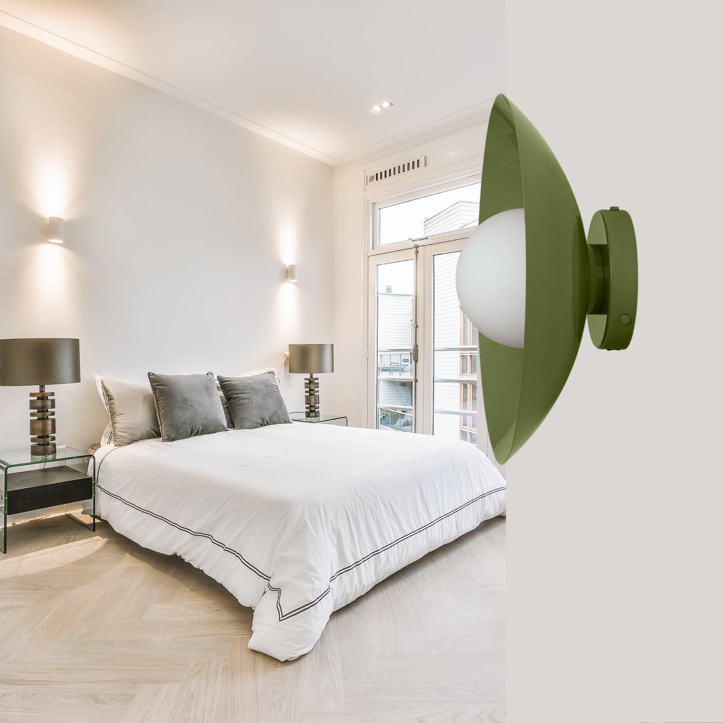 Olive Green Dome Brass Wall Sconce – Mid-Century Modern Vintage Light