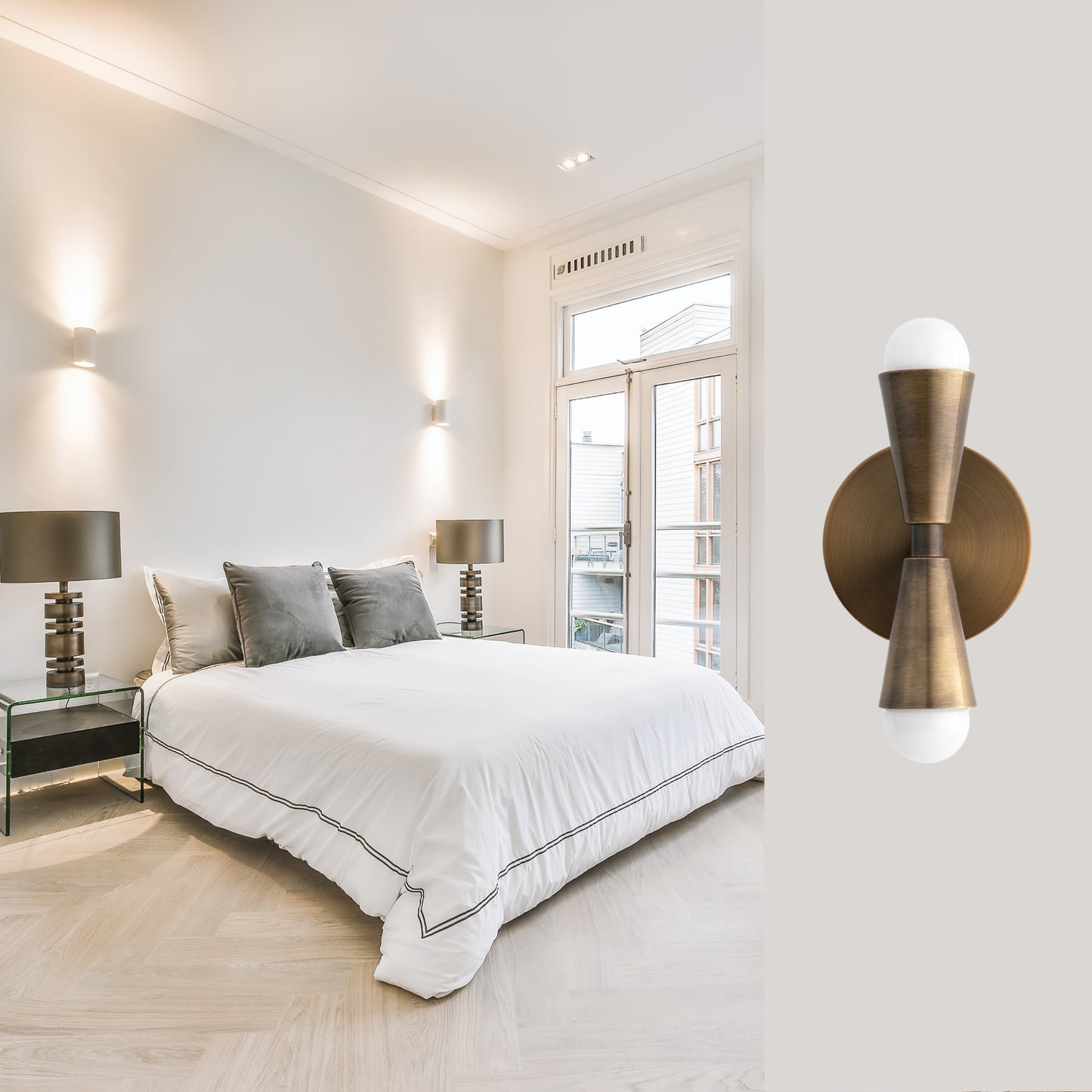 Mid Century Modern Brass Wall Sconce – Handmade Double Cone Light Fixture