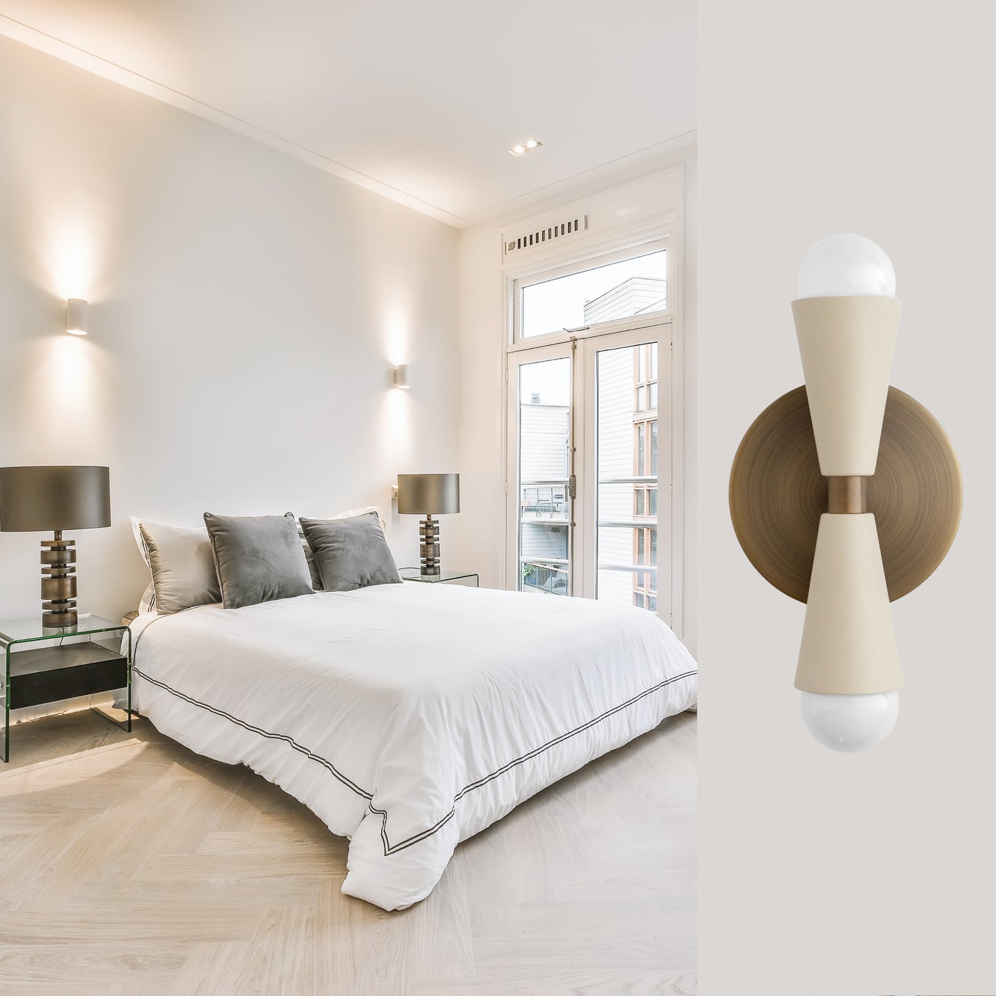 Mid Century Modern Brass Wall Sconce – Handmade Double Cone Light Fixture