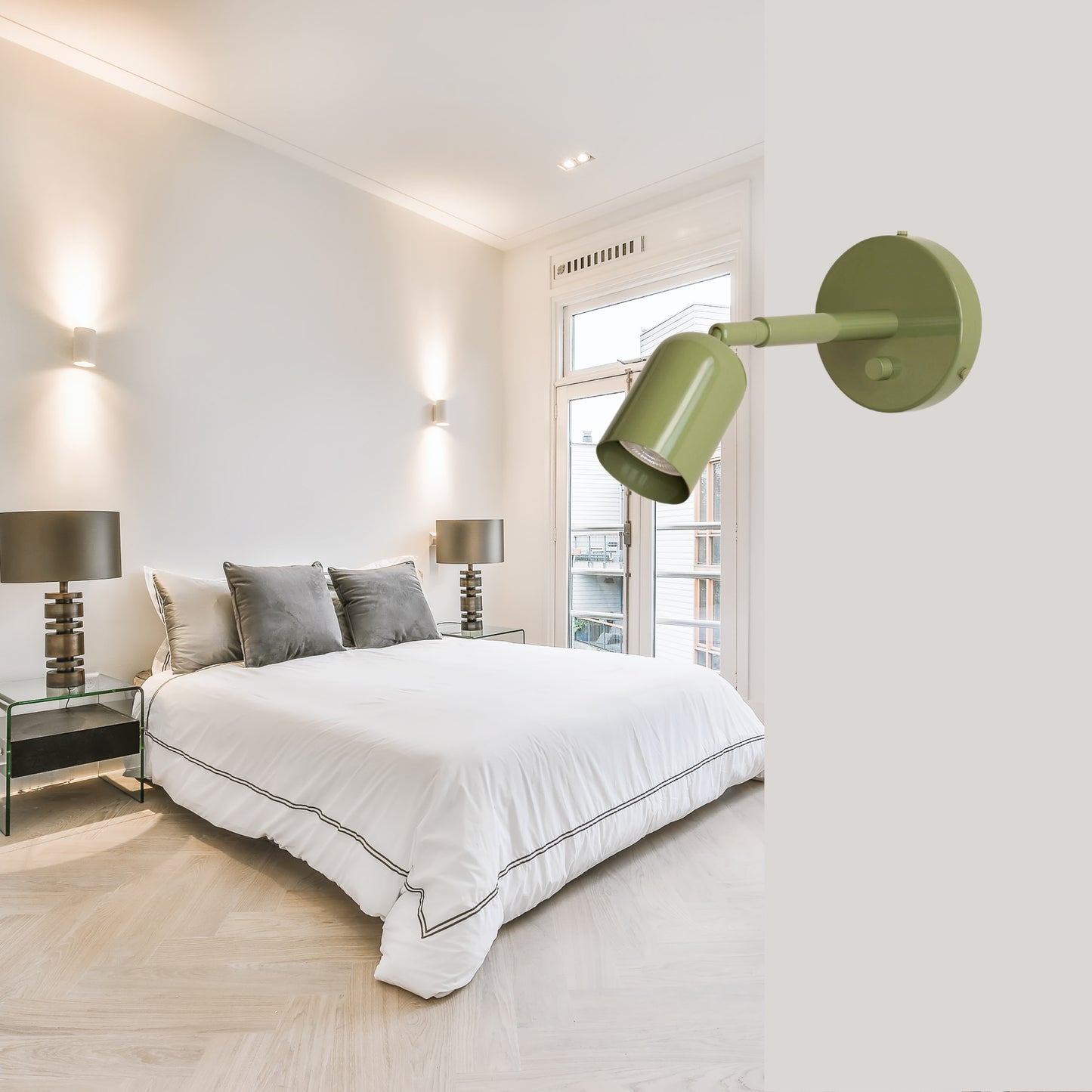 Olive Green Capsule Brass Wall Sconce – Mid Century Modern Vintage Wall Light Fixture