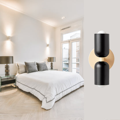 Black & Cream Up & Down Brass Wall Sconce – Mid-Century Modern Light Fixture