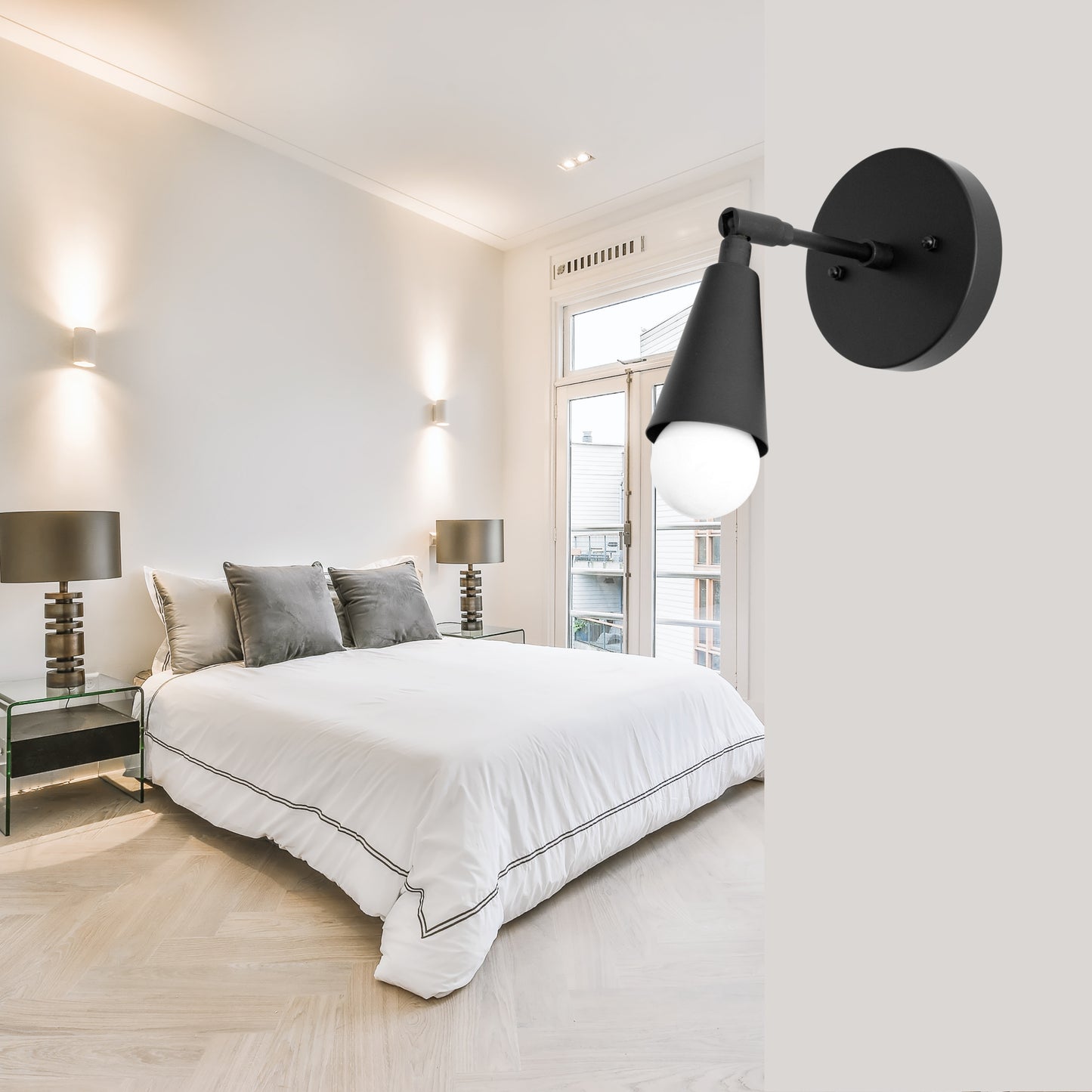 Mid Century Brass Wall Sconce – Handmade Black Cone Light Fixture