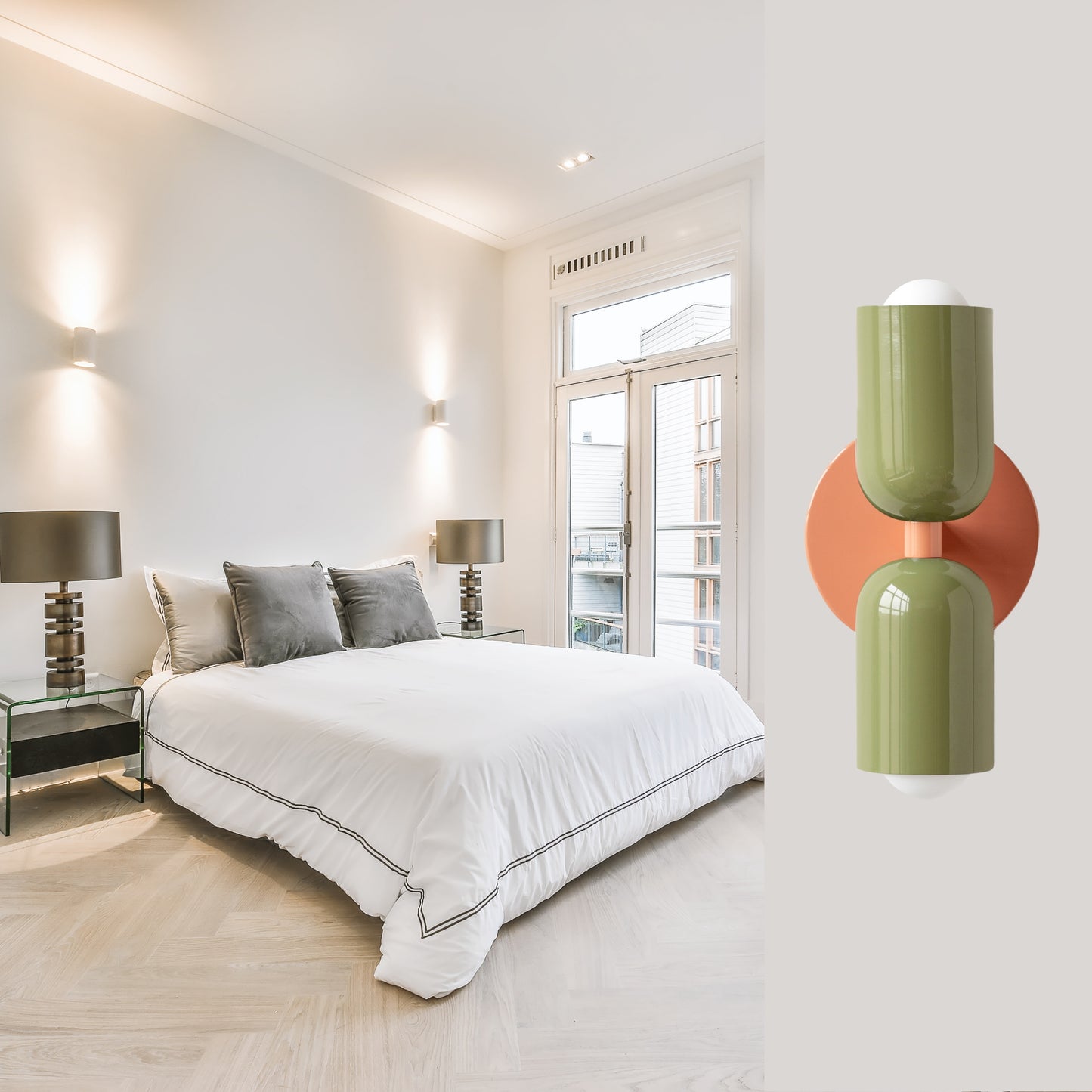 Green & Peach Up & Down Brass Wall Sconce – Mid-Century Modern Light Fixture