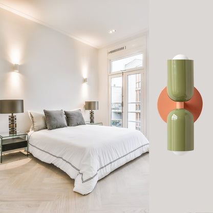 Green & Peach Up & Down Brass Wall Sconce – Mid-Century Modern Light Fixture