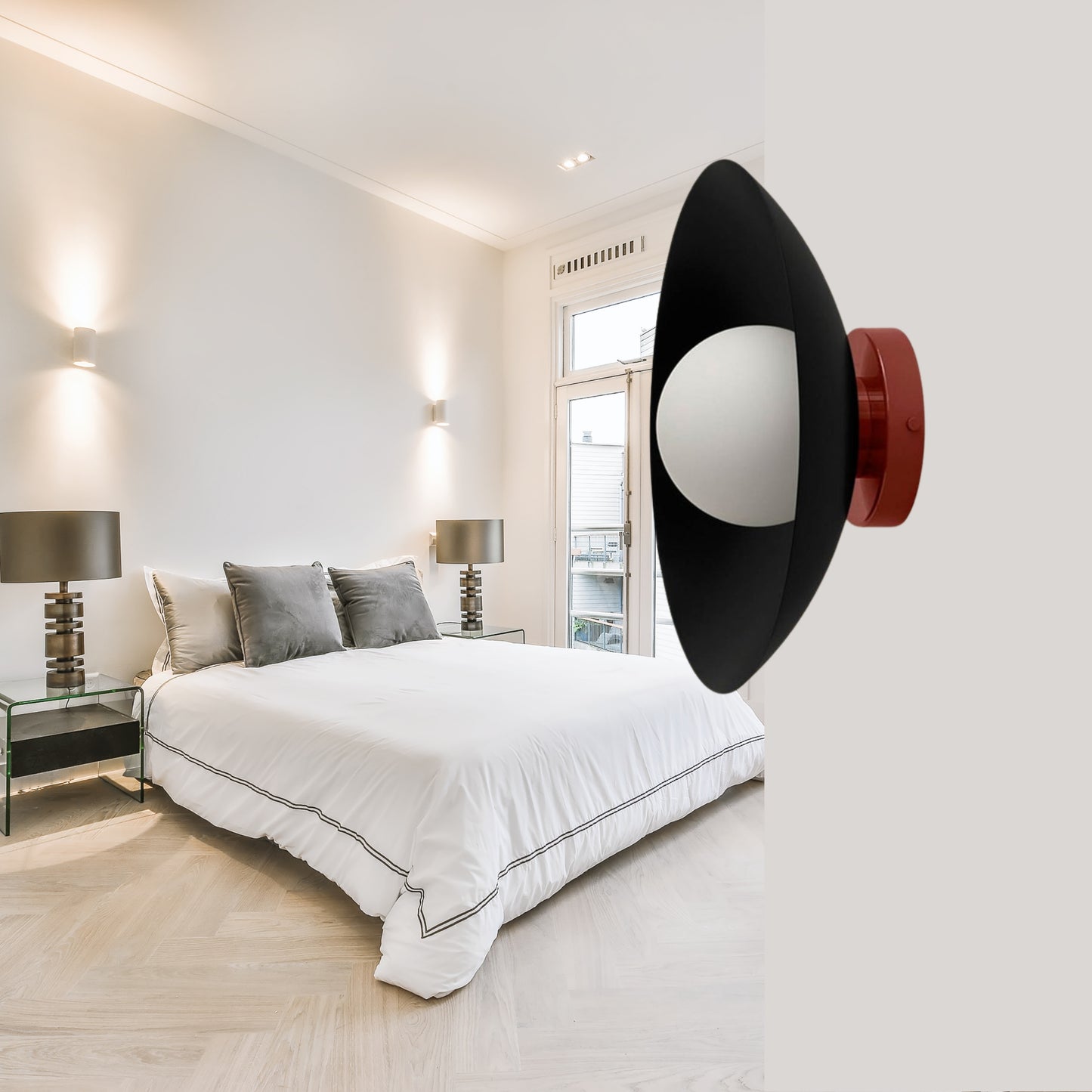Black & Red Dome Brass Wall Sconce – Mid-Century Modern Vintage Light