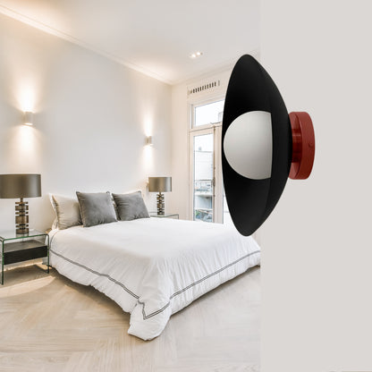 Black & Red Dome Brass Wall Sconce – Mid-Century Modern Vintage Light