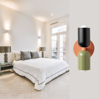 Black-Green & Peach Up & Down Brass Wall Sconce – Mid-Century Modern Light Fixture