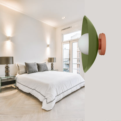 Olive Green & Peach Dome Brass Wall Sconce – Mid-Century Modern Vintage Light