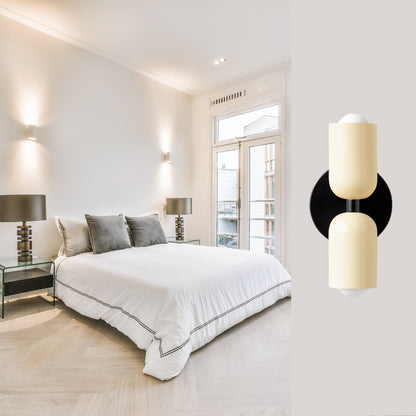 Cream & Black Up & Down Brass Wall Sconce – Mid-Century Modern Light Fixture