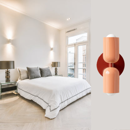 Peach & Red Up & Down Brass Wall Sconce – Mid-Century Modern Light Fixture