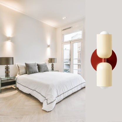 Cream & Red Up & Down Brass Wall Sconce – Mid-Century Modern Light Fixture