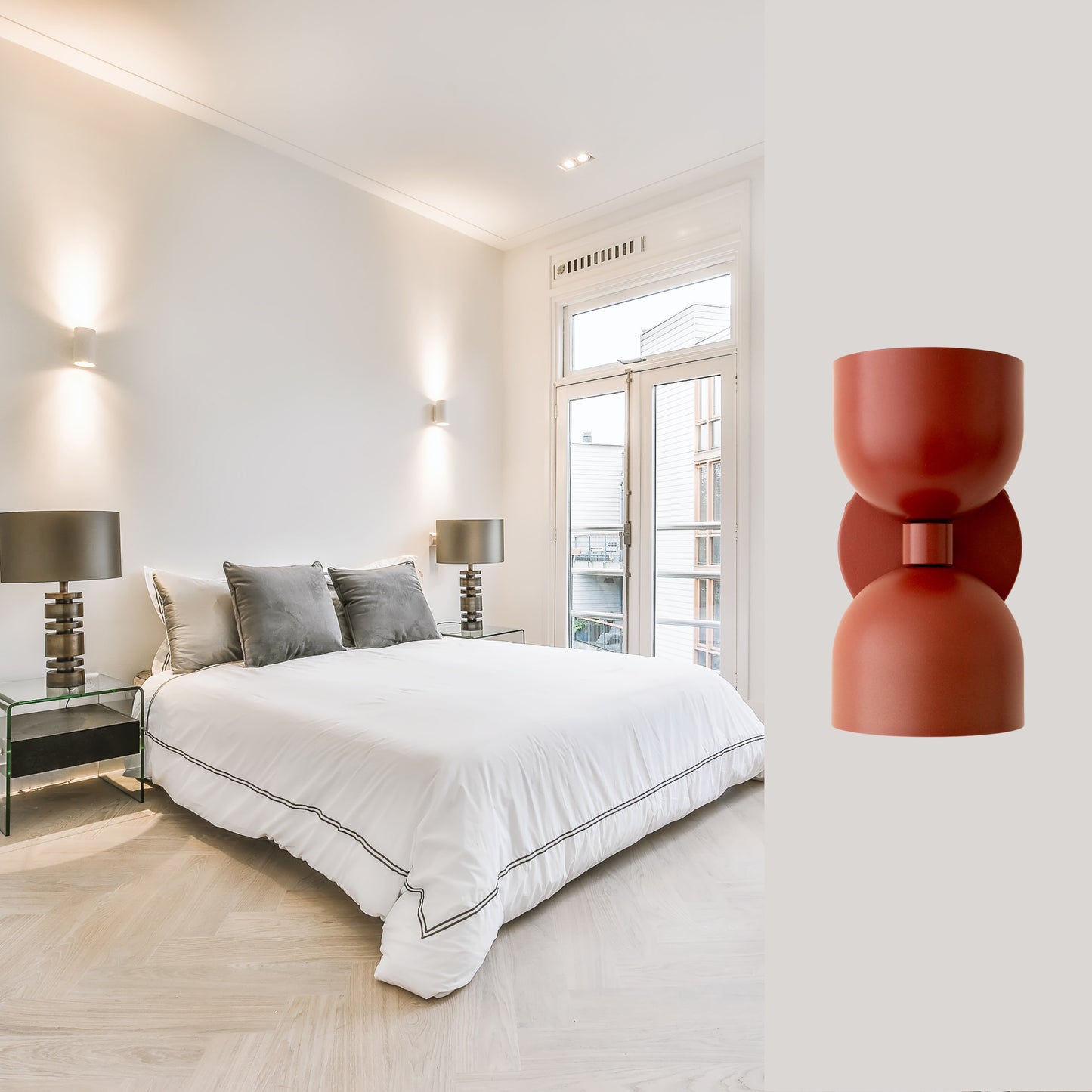 Mid Century Modern Red Brass Wall Sconce – Handmade Double Shade Light