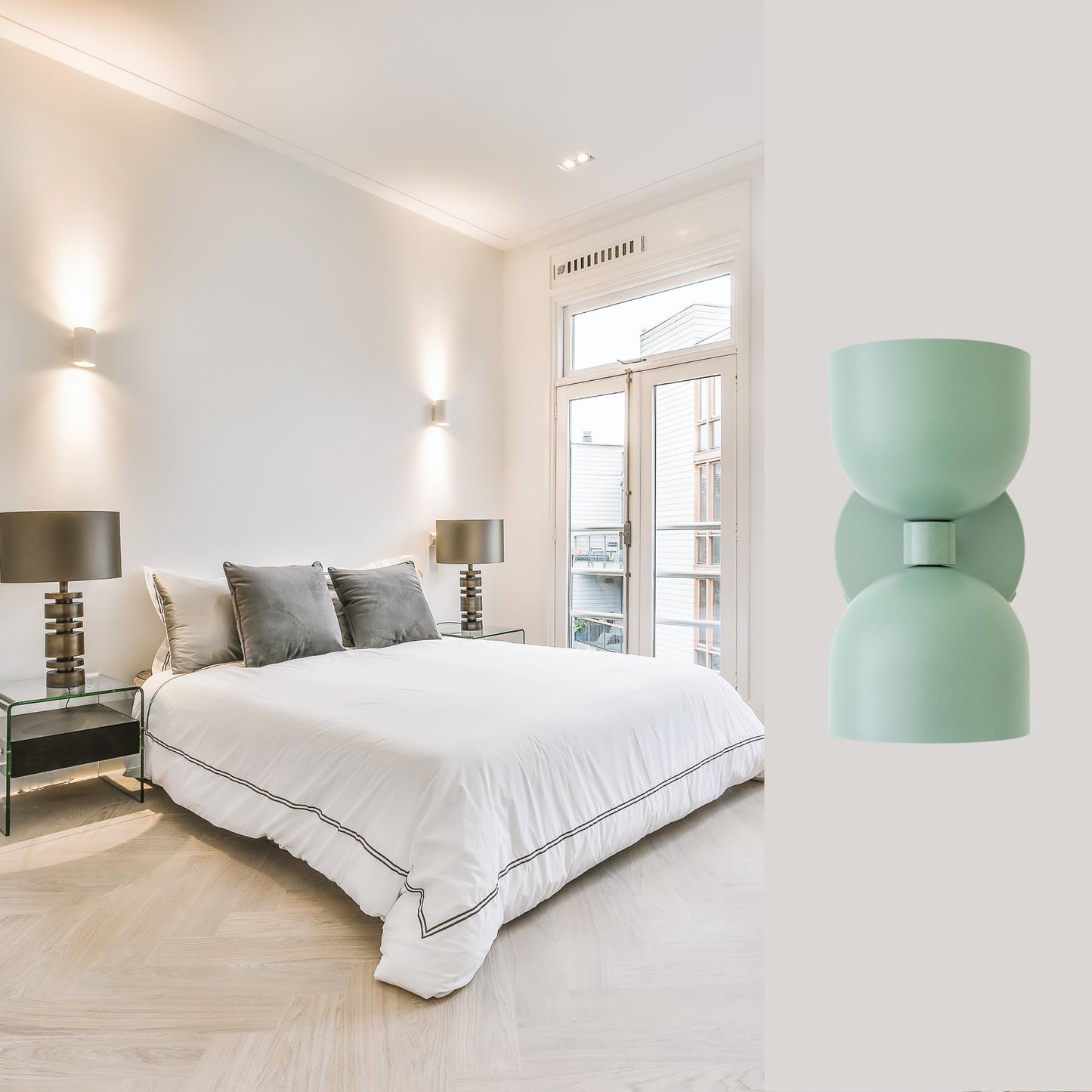 Mid Century Modern Sea Green Brass Wall Sconce – Handmade Double Shade Light