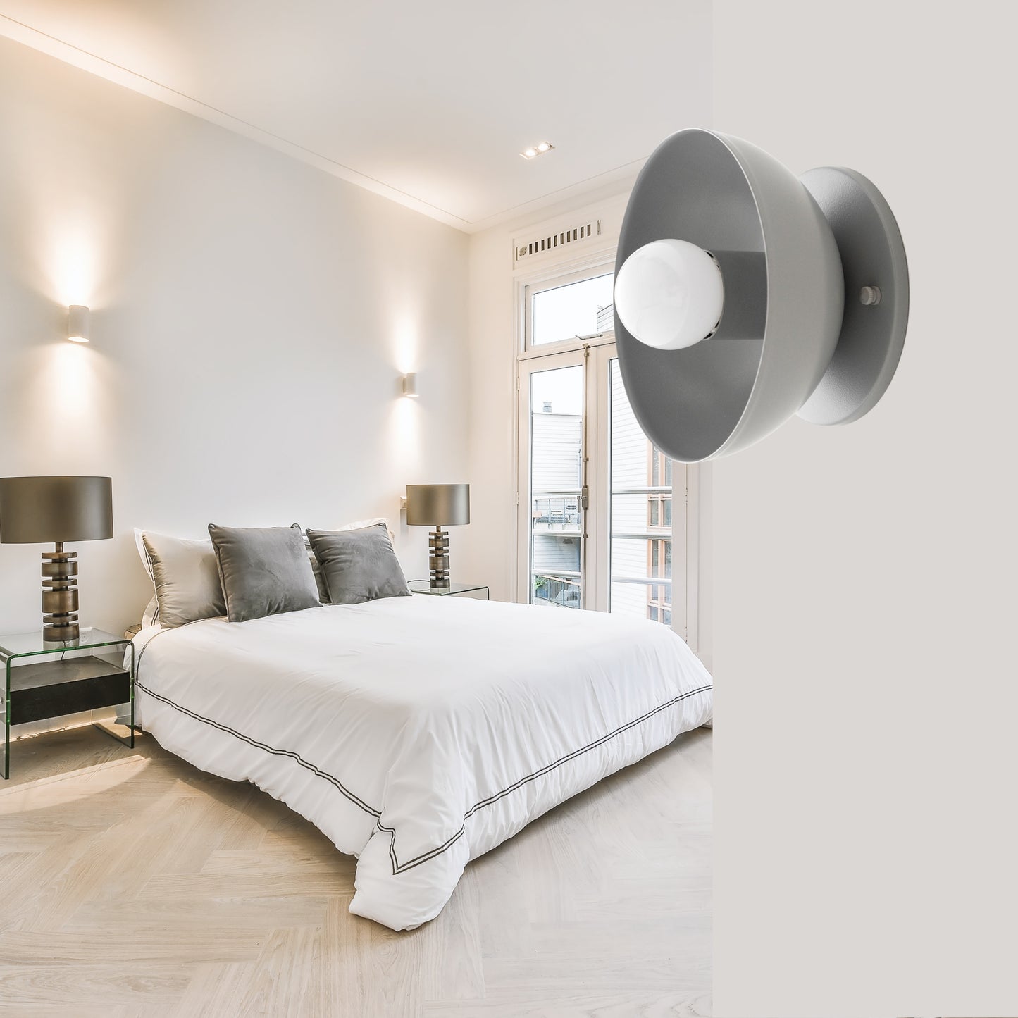 Gray Brass Dome Wall Sconce – Modern Mid Century Wall Light Fixture