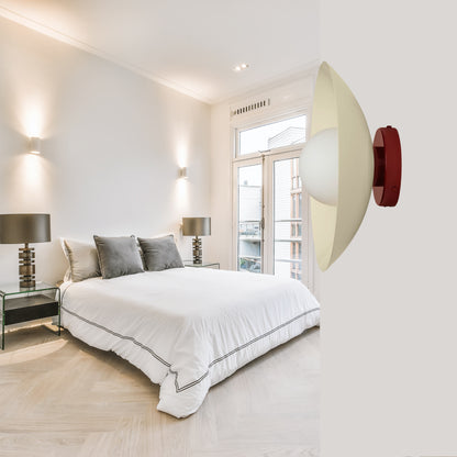 Cream & Red Dome Brass Wall Sconce – Mid-Century Modern Vintage Light