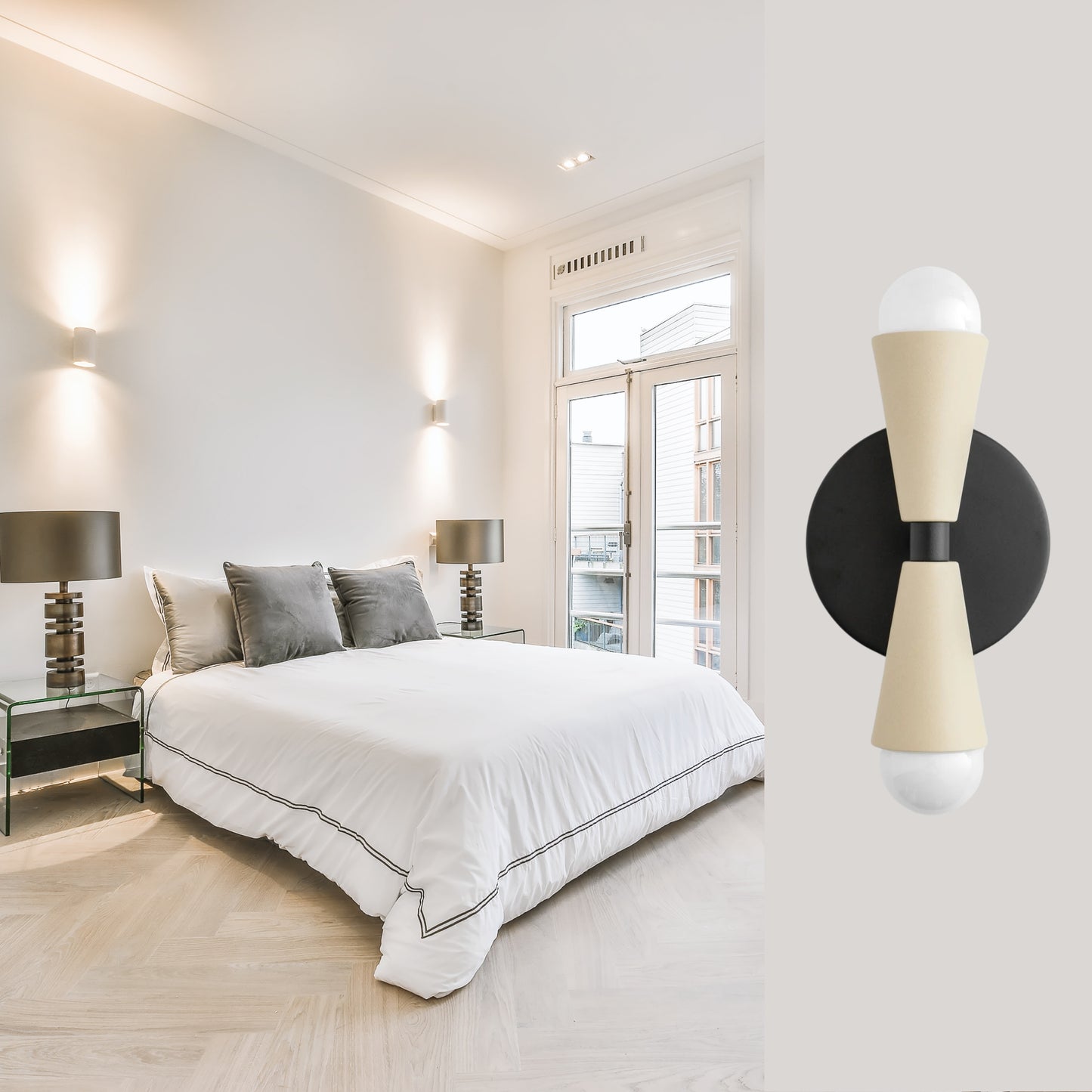 Mid Century Modern Brass Wall Sconce – Handmade Double Cone Light Fixture