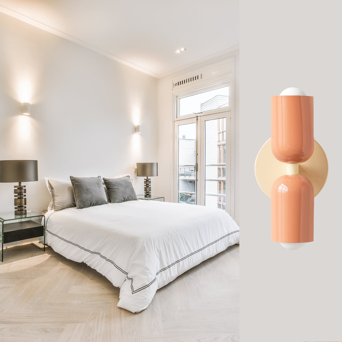 Peach & Cream Up & Down Brass Wall Sconce – Mid-Century Modern Light Fixture