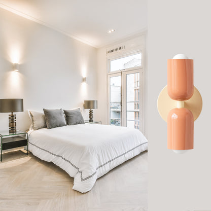 Peach & Cream Up & Down Brass Wall Sconce – Mid-Century Modern Light Fixture
