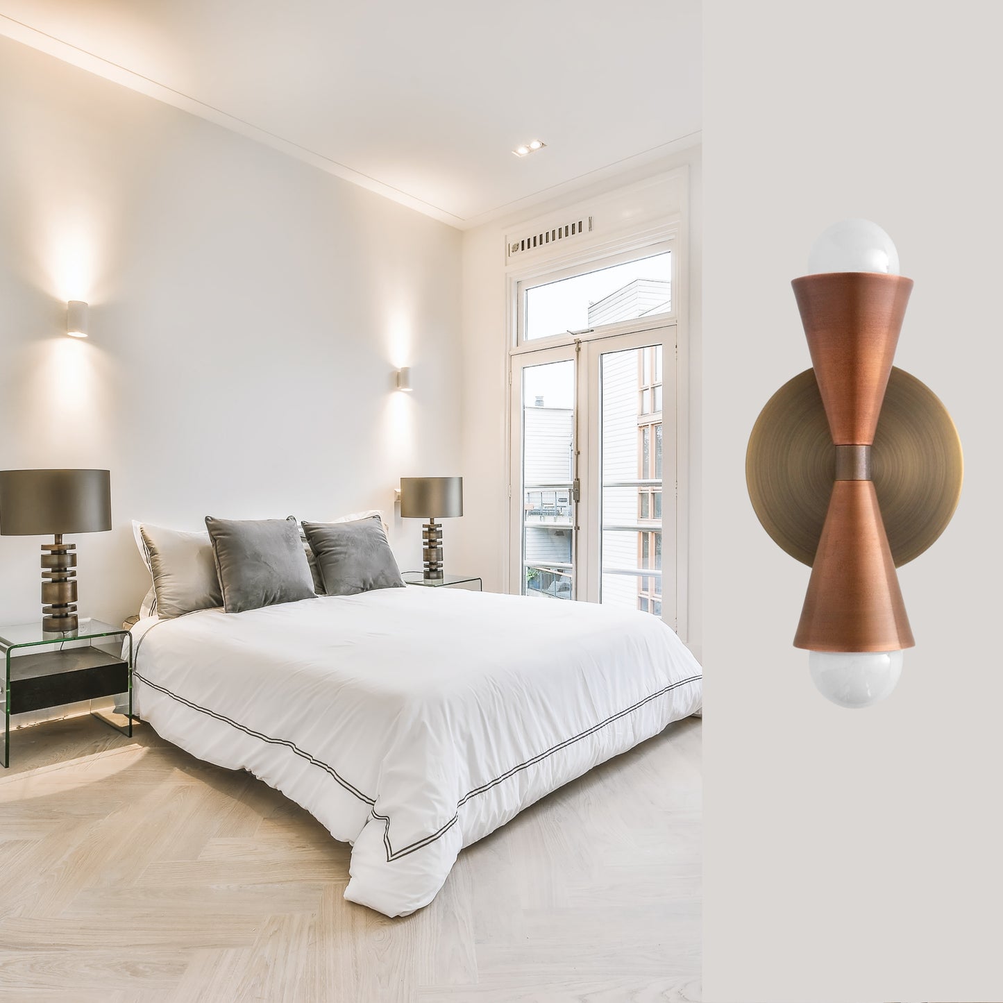Mid Century Modern Brass Wall Sconce – Handmade Double Cone Light Fixture