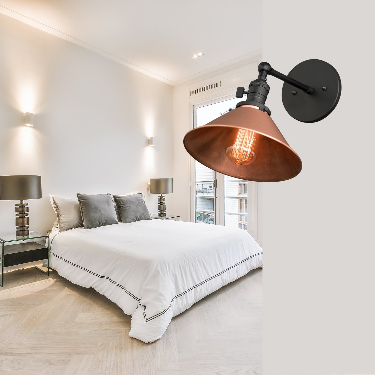 Handmade Brass Wall Sconce with Copper Shade – Adjustable Farmhouse Light Fixture