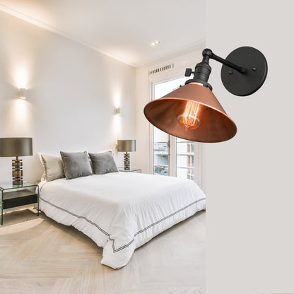 Handmade Brass Wall Sconce with Copper Shade – Adjustable Farmhouse Light Fixture
