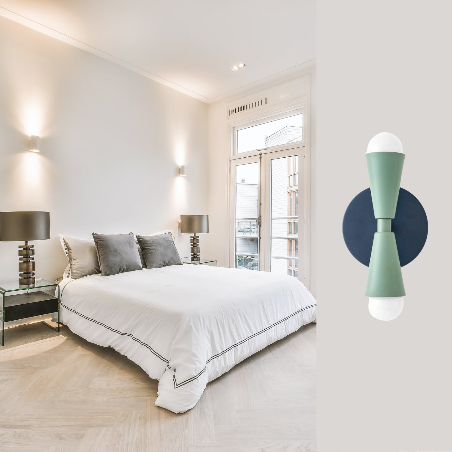 Mid Century Modern Brass Wall Sconce – Handmade Double Cone Light Fixture