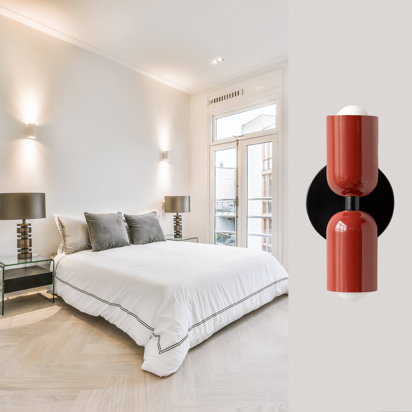 Red & Black Up & Down Brass Wall Sconce – Mid-Century Modern Light Fixture