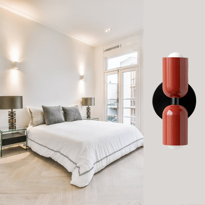 Red & Black Up & Down Brass Wall Sconce – Mid-Century Modern Light Fixture