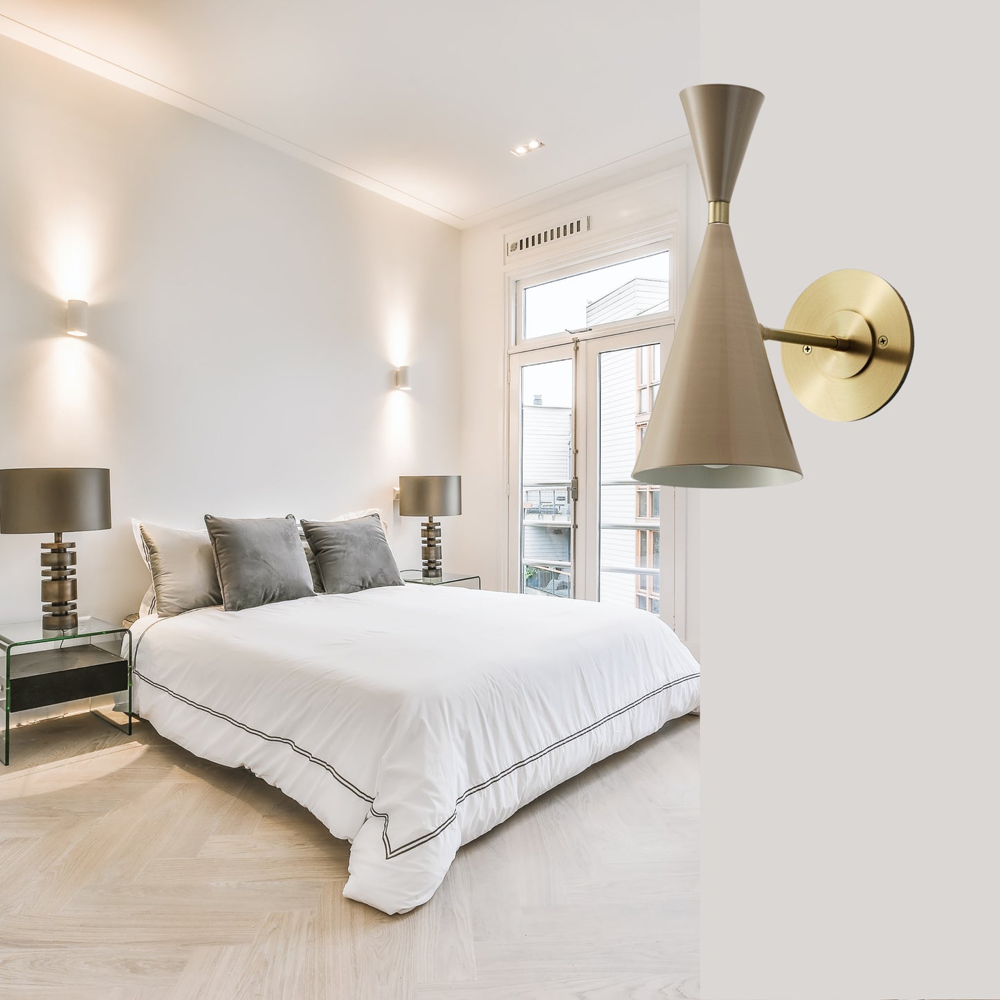 Mid Century Modern Brass Wall Sconce – Handmade Cone Shade Light Fixture