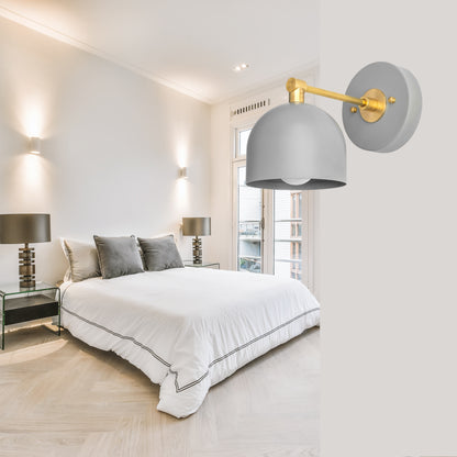 Modern Brass Wall Sconce – Mid Century Wall Light with Gray Dome Shade