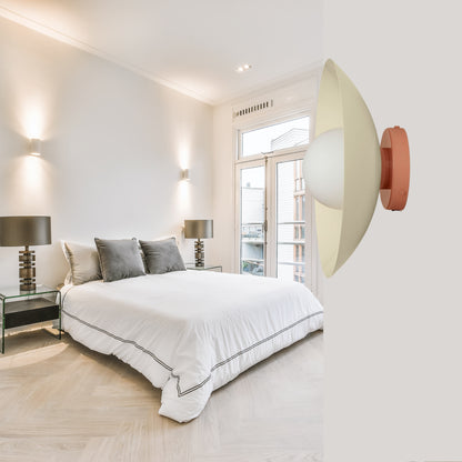 Cream & Peach Dome Brass Wall Sconce – Mid-Century Modern Vintage Light