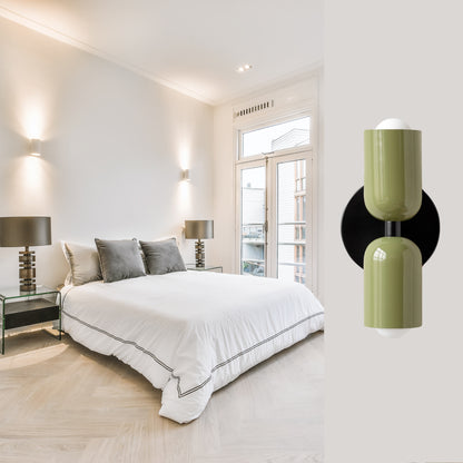 Olive Green & Black Up & Down Brass Wall Sconce – Mid-Century Modern Light Fixture