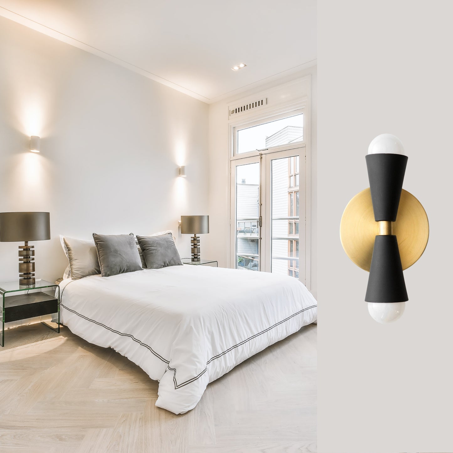 Mid Century Modern Brass Wall Sconce – Handmade Double Cone Light Fixture