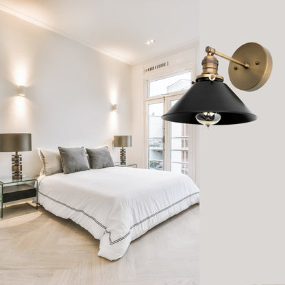 Handmade Brass Wall Sconce – Mid Century Modern Black & Antique Cone Light